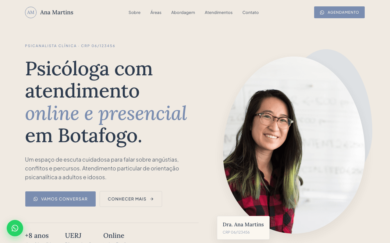 Página inicial do site da Dra. Ana Martins